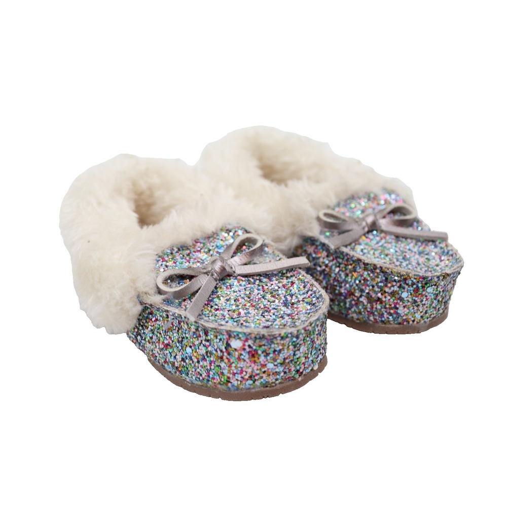 Target Girls Toddler Size 5/6 Moccasin Slippers Multicolor Glitter Faux Fur